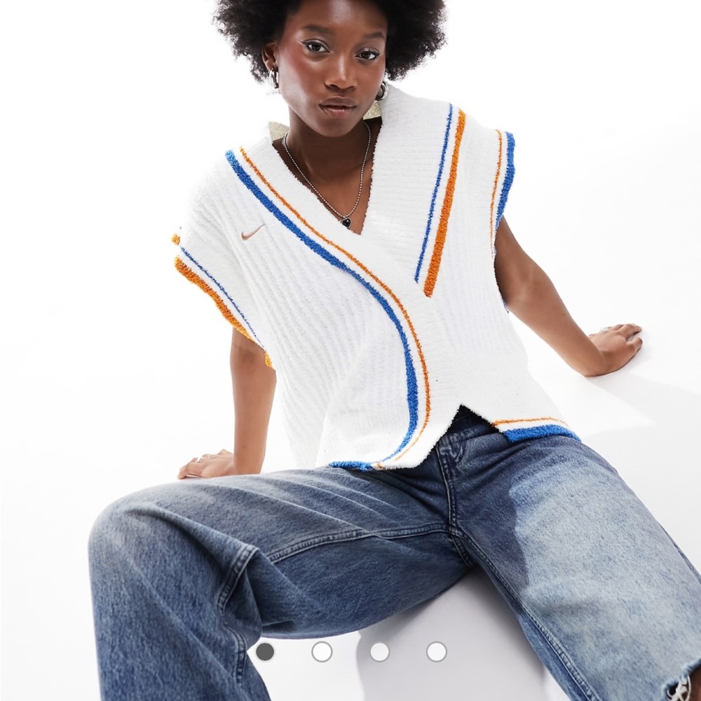Nike White Sweater with Blue and Orange Accents